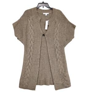 NWT August Silk Women's S 1-Button Cardigan Long Sweater, Wool Blend Cable Knit